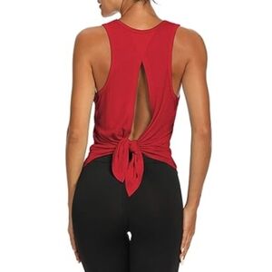 Bestisn Workout Tops Open Back Gym Workout Tie Back Musle Tank Red